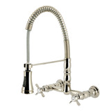 Kingston Brass Essex Double-Handle Wall-Mount Pre-Rinse Bridge Kitchen Faucet, Polished Nickel - GS1246BEX