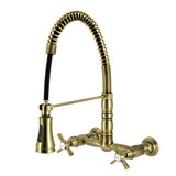 Kingston Brass Millennium Double-Handle Wall-Mount Pre-Rinse Bridge Kitchen Faucet, Antique Brass - GS1243ZX