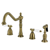 Kingston Brass Bel-Air Double-Handle Widespread Kitchen Faucet with Brass Sprayer, Antique Brass - KB1793BPLBS