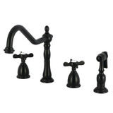 Kingston Brass Essex Double-Handle Widespread Kitchen Faucet with Brass Sprayer, Matte Black - KB1790BEXBS