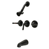 Kingston Brass Magellan Triple-Handle Tub and Shower Faucet, Matte Black - KB230