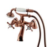 Kingston Brass Essex 6" Center Deck-Mount Clawfoot Tub Faucet with Hand Shower, Antique Copper - KS287AC