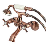 Kingston Brass Essex Wall Mount Clawfoot Tub Faucet with Hand Shower, Antique Copper - KS286AC