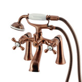 Kingston Brass Kingston 7" Center Deck-Mount Clawfoot Tub Faucet with Hand Shower, Antique Copper - KS268AC