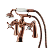 Kingston Brass Essex 7" Center Deck-Mount Clawfoot Tub Faucet with Hand Shower, Antique Copper - KS288AC