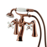Kingston Brass Kingston 7" Center Deck-Mount Clawfoot Tub Faucet with Hand Shower, Antique Copper - KS268PXAC