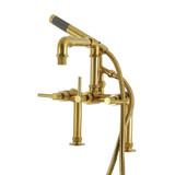 Kingston Brass Concord 7" Center Deck-Mount Clawfoot Tub Faucet with Hand Shower, Brushed Brass - AE6407DL