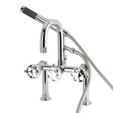 Kingston Brass Webb 7" Center Deck-Mount Clawfoot Tub Faucet with Knurled Handle and Hand Shower, Polished Chrome - AE6001RKX