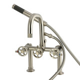 Kingston Brass Fuller 7" Center Deck-Mount Clawfoot Tub Faucet with Hand Shower, Brushed Nickel - AE6008CG