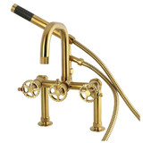 Kingston Brass Fuller 7" Center Deck-Mount Clawfoot Tub Faucet with Hand Shower, Brushed Brass - AE6007CG