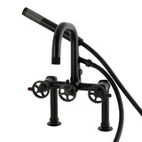 Kingston Brass Fuller 7" Center Deck-Mount Clawfoot Tub Faucet with Hand Shower, Matte Black - AE6000CG