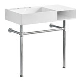 Kingston Brass Aurelius 36" Solid Surface Console Sink with Stainless Steel Legs (8-Inch, 3-Hole), Matte White/Polished Chrome - KVPB3368SQA81