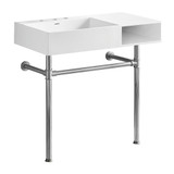 Kingston Brass Aurelius 36" Solid Surface Console Sink with Stainless Steel Legs (8-Inch, 3-Hole), Matte White/Polished Chrome - KVPB3368SQA1
