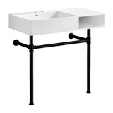 Kingston Brass Aurelius 36" Solid Surface Console Sink with Stainless Steel Legs (8-Inch, 3-Hole), Matte White/Matte Black - KVPB3368SQA0