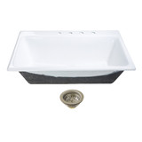 Kingston Brass Towne 36" Cast Iron Self-Rimming Single Bowl Drop-In Kitchen Sink (4-Hole) with Strainer, White/Brushed Nickel - KGCKTS3622118