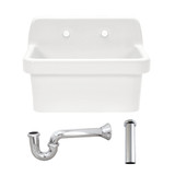 Kingston Brass Doriteal 24" Ceramic Single Bowl Wall Mount Kitchen Sink with Strainer, White/Polished Chrome - KGPKWS2419171