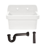 Kingston Brass Doriteal 24" Ceramic Single Bowl Wall Mount Kitchen Sink with Strainer, White/Oil Rubbed Bronze - KGPKWS2419175