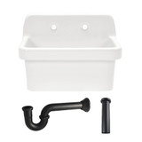 Kingston Brass Doriteal 24" Ceramic Single Bowl Wall Mount Kitchen Sink with Strainer, White/Matte Black - KGPKWS2419170