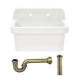 Kingston Brass Doriteal 24" Ceramic Single Bowl Wall Mount Kitchen Sink with Strainer, White/Antique Brass - KGPKWS2419173