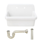 Kingston Brass Doriteal 30" Ceramic Single Bowl Wall Mount Kitchen Sink with Strainer, White/Polished Nickel - KGPKWS3019186