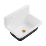 Kingston Brass Petra Galley 30" Cast Iron Single Bowl Wall Mount Kitchen Sink (2-Hole) with Strainer, White/Brushed Brass - KGCKWS3020107