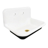 Kingston Brass Towne 30" Cast Iron Single Bowl Wall Mount Utility Sink with Drain, White/Brushed Brass - KGCLWS3020197