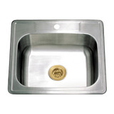 Kingston Brass Studio 25" Stainless Steel Self-Rimming Single Bowl Drop-In Kitchen Sink (1-Hole) with Strainer, Stainless Steel/Brushed Brass - KGKTS2522917
