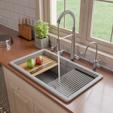 ALFI Grey Matte 32" x 19" Workstation Single Step Rim Bowl Fireclay Undermount / Drop In Kitchen Sink - ABFS3219SUD-GM