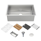 Whitehaus 30" Undermount Single Bowl 16 Gauge Brushed Stainless Steel Workstation Sink With Accessories - WHSW3019