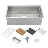 Whitehaus 33" Undermount Single Bowl 16 Gauge Brushed Stainless Steel Workstation Sink With Accessories - WHSW3319