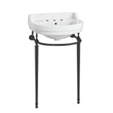 Whitehaus 22" Console Sink With Semi-Circular Bowl, Single Faucet Drilling, Solid Brass Leg Supports, Backsplash, Overflow and Front Towel Bar. - WHV022-L32-3H-MB