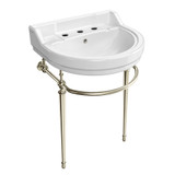 Whitehaus 22" Console Sink With Semi-Circular Bowl, Single Faucet Drilling, Solid Brass Leg Supports, Backsplash, Overflow and Front Towel Bar. - WHV022-L32-3H-PN
