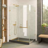 Fine Fixtures Frameless Square Shower Enclosure With Adjustable Door - 42" X 30" - Satin Brass - SDK4230SB
