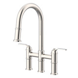 Gerber Kinzie Two Handle Bridge Pull-Down Kitchen Faucet 1.75gpm, Polished Nickel - D434437PN