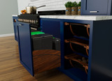 Rev-A-Shelf Craftsman Collection Double Black 32 Qt. Solid Walnut Bottom Mount Pullout Waste Container w/ Black Accents, (2) 32 Qt. Lids, (2) 8 L Compost Bins/Lids and BLUM Soft-Close Slides for 24" Base Cabinets - 4WCCC-WN-2432DM-418MB