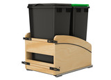 Rev-A-Shelf Craftsman Collection Double Black 50 Qt. Solid Maple Bottom Mount Pullout Waste Container w/ Black Accents, (2) Lids and BLUM Soft-Close Slides for 18" Base Cabinets - 4WCCC-1850DM-218MB