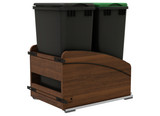 Rev-A-Shelf Craftsman Collection Double Black 50 Qt. Solid Walnut Bottom Mount Pullout Waste Container w/ Black Accents, (2) Lids and BLUM Soft-Close Slides for 18" Base Cabinets - 4WCCC-WN-1850DM-218MB
