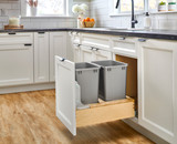 Rev-A-Shelf Double Metallic Silver 35 Qt. Maple Pullout Waste Container with Rev-A-Motion® Soft-Open/Soft-Close for 21" Base Cabinets - 4WCBM-21DM-2