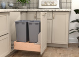 Rev-A-Shelf Double Metallic Silver 50 Qt. Maple Pullout Waste Container with Rev-A-Motion® Soft-Open/Soft-Close for 18" Base Cabinets - 4WCBM-1850DM-2