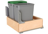 Rev-A-Shelf Double Silver 32 Qt. Maple Bottom Mount Pullout Waste Container w/ (1) Lid and BLUM Soft-Close Slides - 4WC-2432DM2-SC