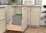 Rev-A-Shelf Double Silver 32 Qt. Maple Bottom Mount Pullout Waste Container w/ (1) Lid and BLUM Soft-Close Slides - 4WC-2432DM2-SC