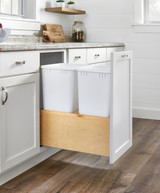 Rev-A-Shelf Double White 50 Qt. Maple Value Line Pullout Waste Container w/ Soft-Close for 18" Base Cabinets - 4VLWCSC-1850DM-2