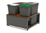 Rev-A-Shelf LEGRABOX Double 35 Qt. Orion Gray/Walnut Pullout Waste Container w/ BLUM Soft-Close and Double 8 L Bins/Lids for 18" Frameless Base Cabinets - 5LB-2435OGWN-413