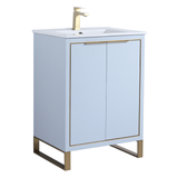 Fine Fixtures Opulence Vanity Cabinet 24" Wide, Pastel Blue With Satin Brass Hardware - OL24PB-OLH24SB