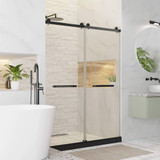 Fine Fixtures Frameless Double Sliding Shower Door - 54" x 80", Matte Black- SDM54BL