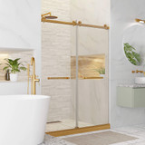 Fine Fixtures Frameless Double Sliding Shower Door - 54" x 80", Satin Brass - SDM54SB