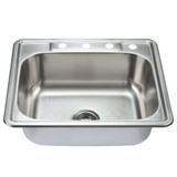 Fine Fixtures 25" x 22" x 6" - 20 Gauge Top Mount Single Bowl Stainless Steel Kitchen Sink - Four Hole - S204