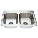 Fine Fixtures 33" x 22" x 8" - 20 Gauge Top Mount Double Bowl Stainless Steel Kitchen Sink - Four Hole - S452