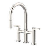Gerber Montclare Two Handle Bridge Pull-Down Kitchen Faucet w/ SnapBack Retraction 1.75gpm, Polished Nickel - D434529PN