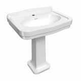 Whitehaus 27" Pedestal Sink With Integrated Oval Bowl, Low-Rise Backsplash, Decorative Trim & Overflow, White